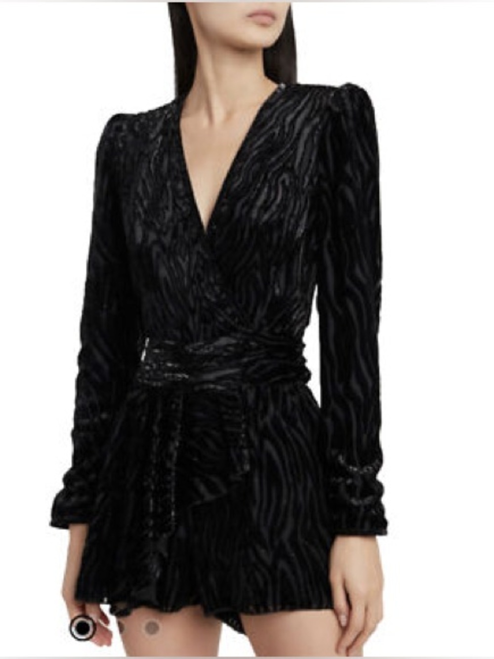 Saylor Black Velvet Floral Wrap Jumpsuit Romper Size Small Revolve Anthropologie